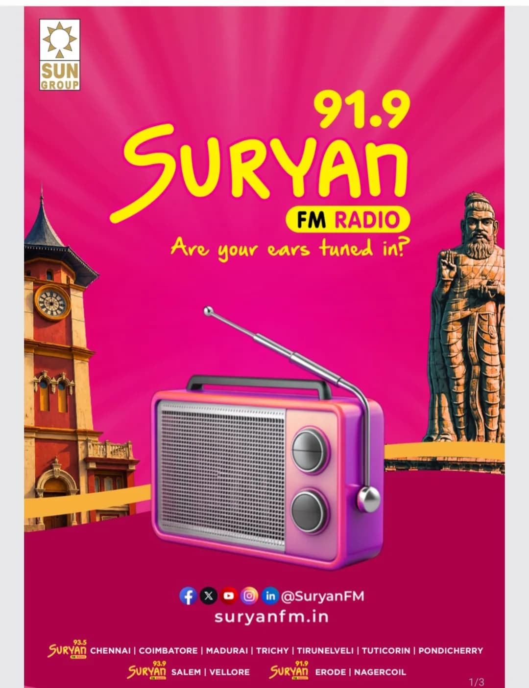 Sun TV Network is expanding its FM radio network with the launch of Suryan FM 91.9 MHz in Nagercoil, Tamil Nadu.