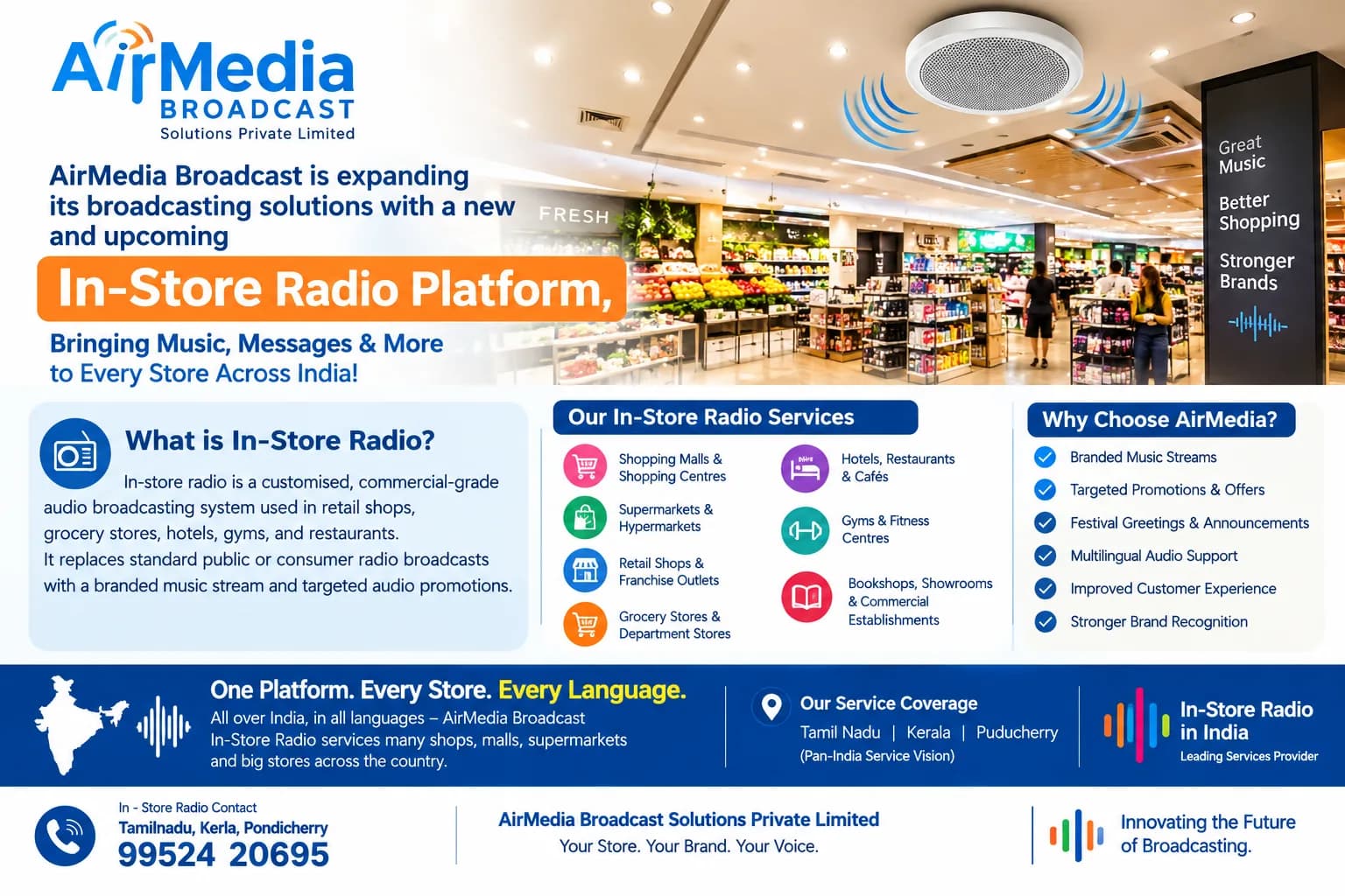 AirMedia Broadcast is expanding its broadcasting solutions with a new and upcoming In-Store Radio Platform,
