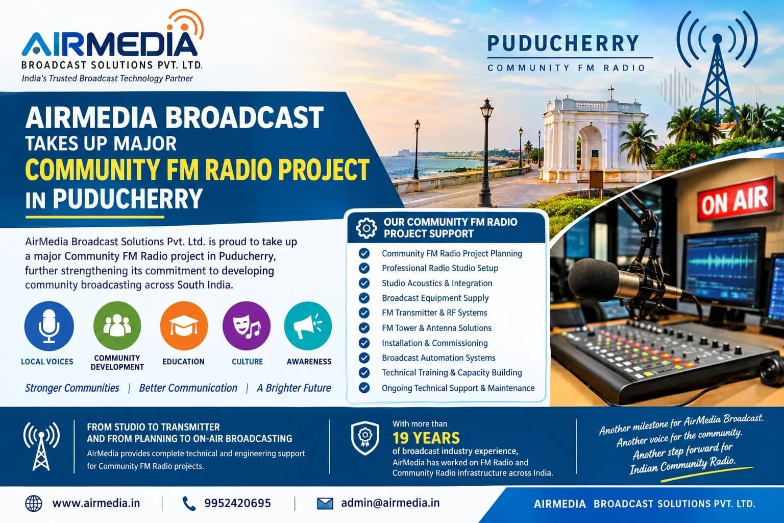 AirMedia Broadcast Takes Up Major Community FM Radio Project in Puducherry-INDIA