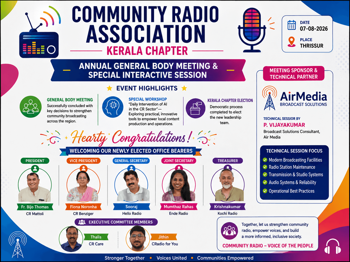 Done with Annual General Body Meeting of the Community Radio Association (CRACK) Kerala Chapter in Thrissur.
