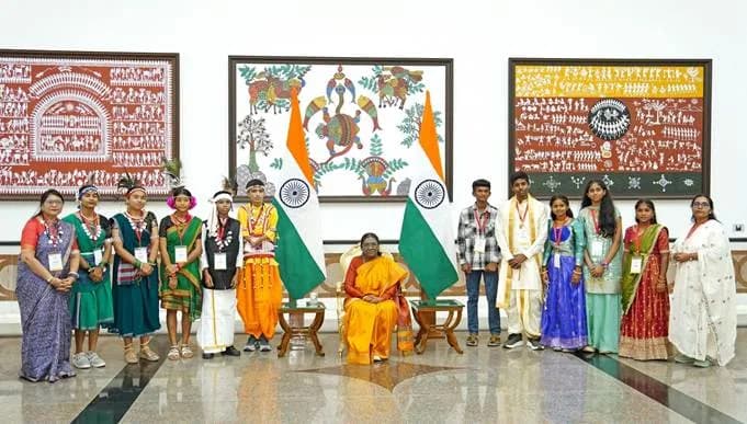 President of India, Smt. Droupadi Murmu, celebrates Raksha Bandhan with students from schools across the country at Rashtrapati Bhavan