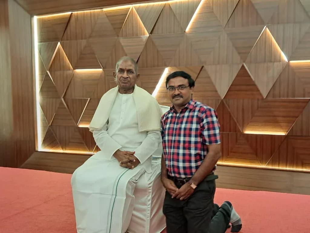 AirMedia representative with music composer Ilaiyaraaja