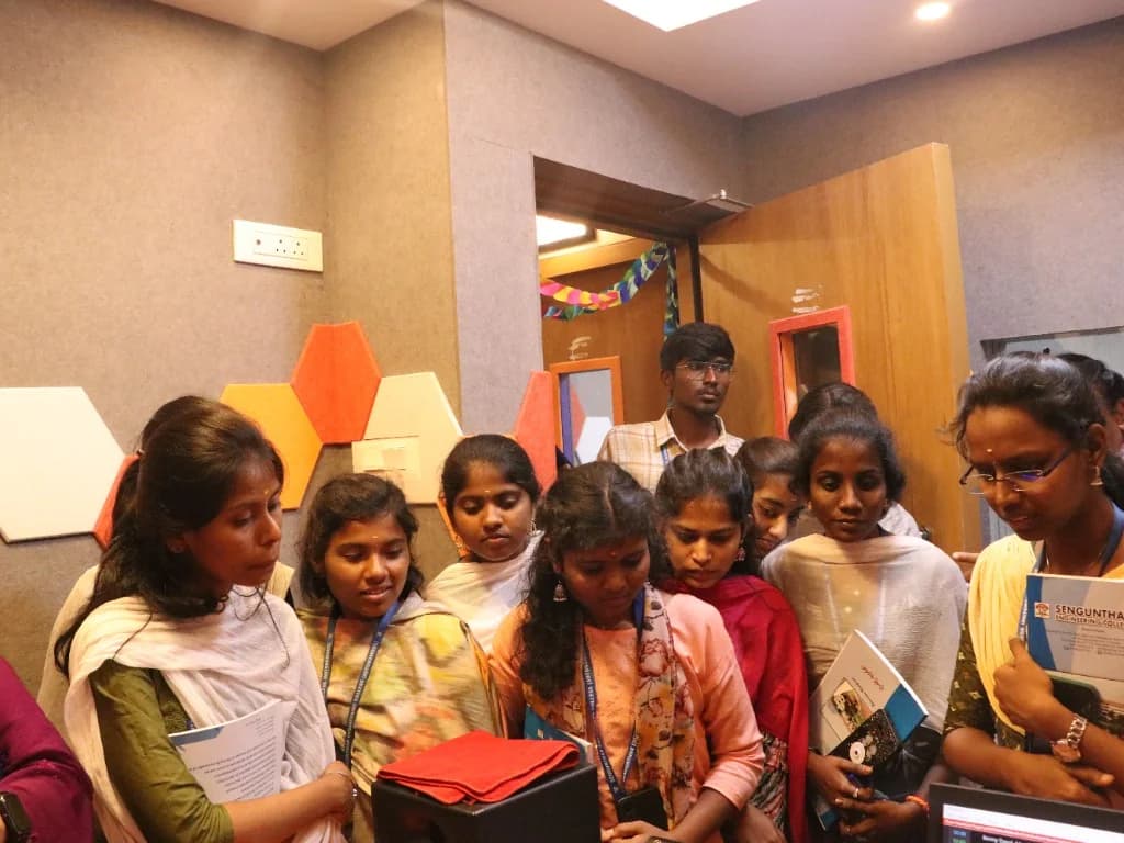 Sengunthar Engineering College students observing a studio demonstration at AirMedia