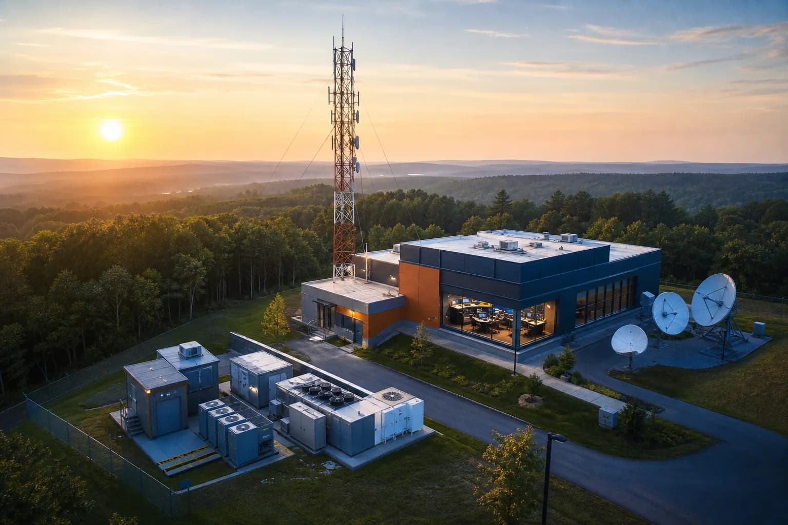 FM radio transmission tower and broadcast facility