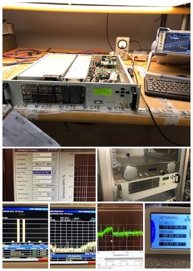CTE Digital Broadcast FM exciter, analyzer software, and RF spectrum monitoring equipment