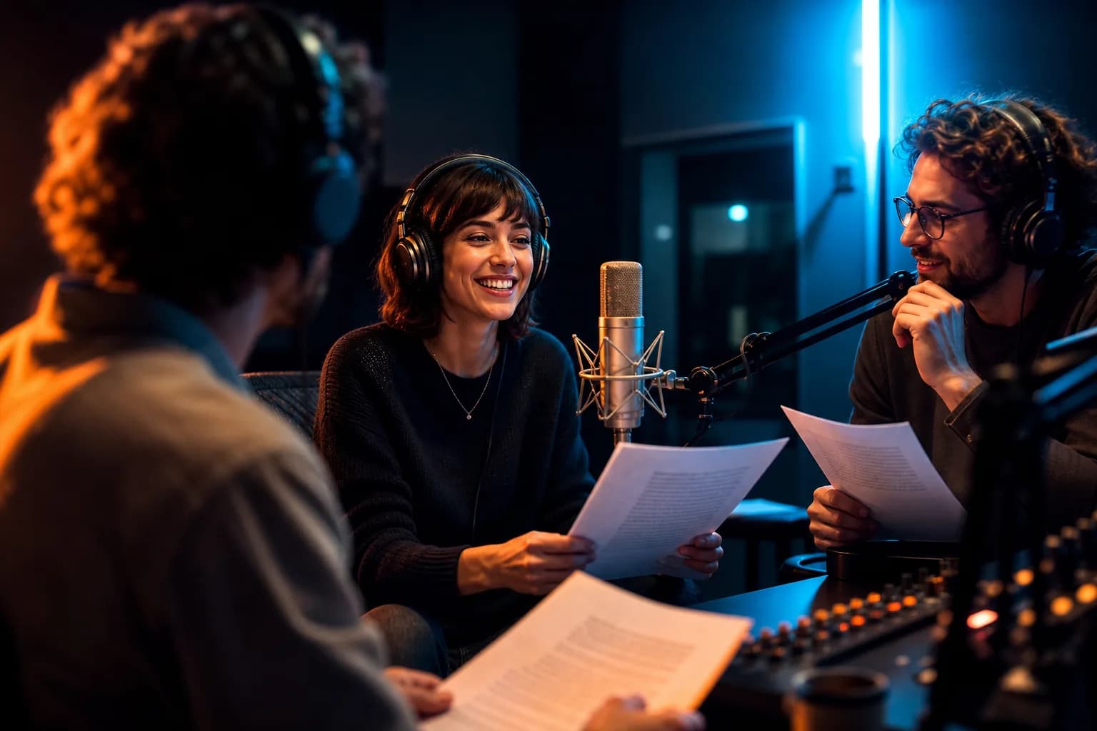 Radio advertising recording session in professional studio